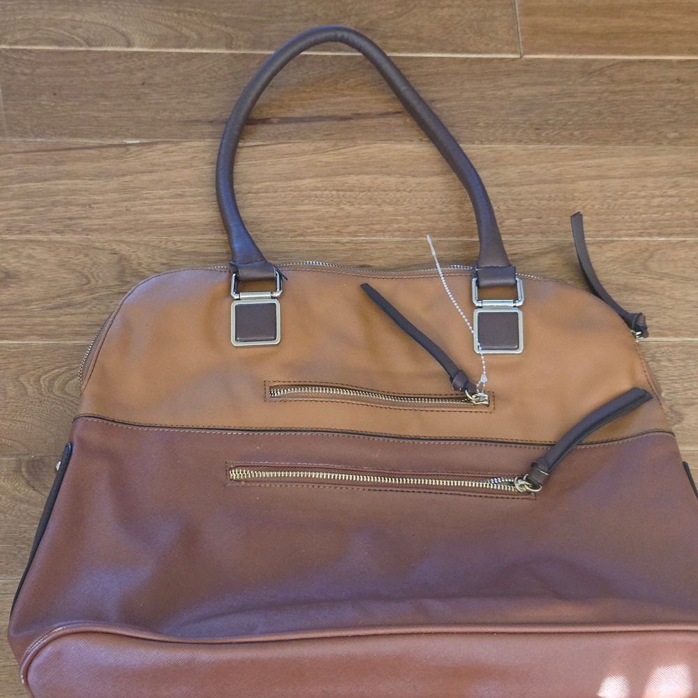 Kelly & Katie Brown Tan Two Tone Saffiano Satchel Bag Large Tote Handbag